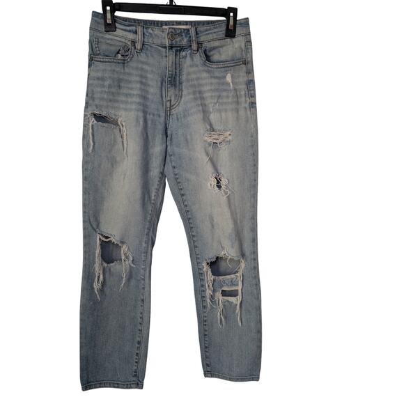 Eunina Tobi High Rise Relaxed Crop Jeans Size 3 Distressed Light Wash Denim - Picture 1 of 5